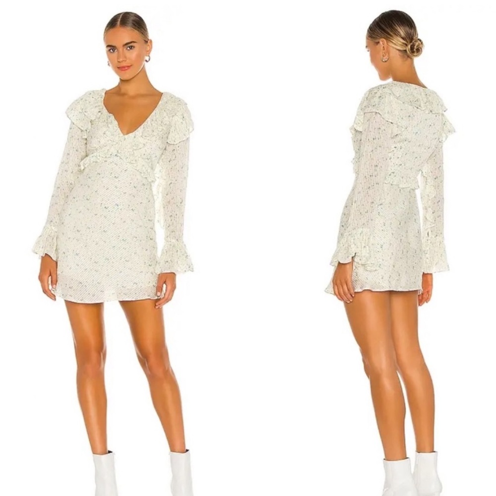 Free People Cream Floral Ruffle Long Sleeve Mini Dress - Picture 4 of 4